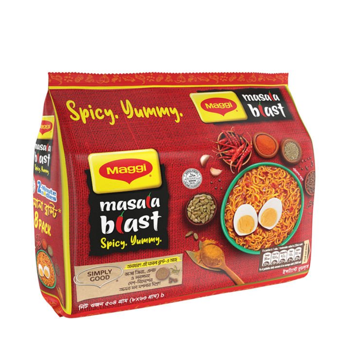 Nestle Maggi 2-Minute Masala Blast Spicy Yummy Noodles 8 Pack - 504g